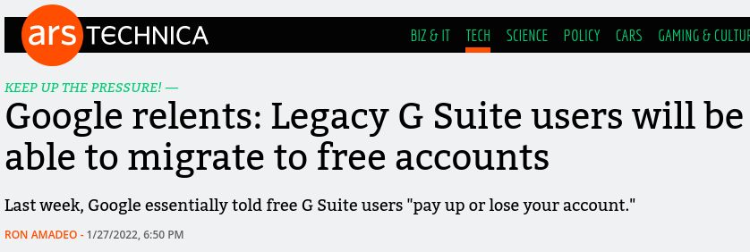 Arstechnica article, published 01/27/2022, 6:50 PM