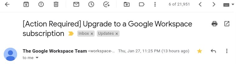 E-mail from Google, published 01/27/2022, 11:25 PM